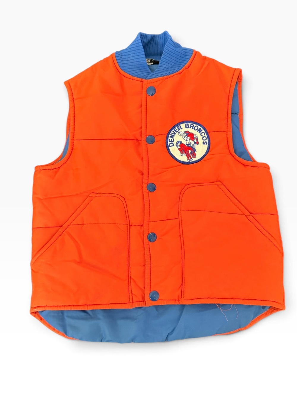 Vintage 1970s Stahl Urban Denver Broncos NFL Orange Puffer Vest with Team Patch